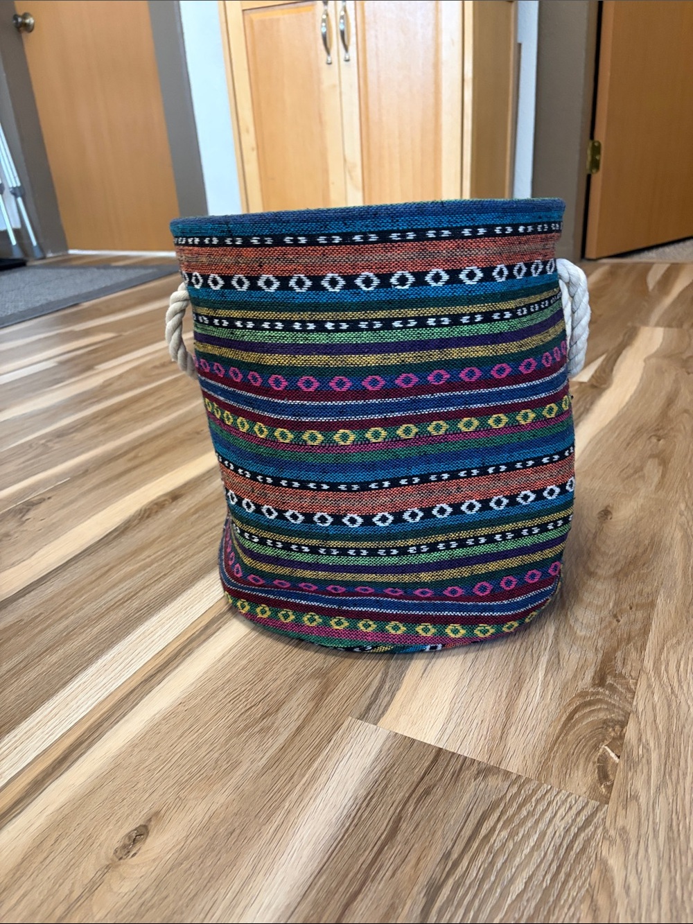 Hobby Lobby Teal Multicolor Striped Fabric Storage Basket